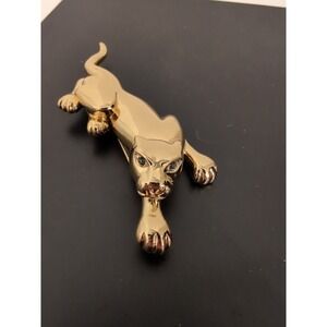 Vintage Carolee Leopard Panther Brooch Gold Tone Blue Crystal Eyes Rare